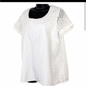 PIP & VINE by ROSIE POPE white eyelet blouse top L